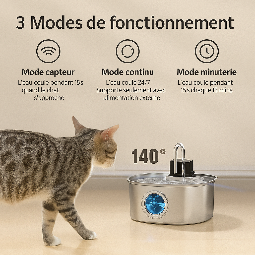 Fontaine à eau intelligente pour animaux 3,2 L en acier inoxydable