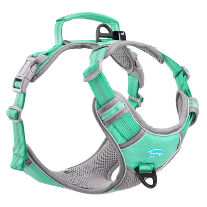 ThinkPet No Pull Harness Harnais de Sport Respirant avec poignée - Gilet de sécurité pour Chien rembourré réfléchissant Harnais réglable, Clip arrière/Avant pour Un contrôle Facile L Bleu foncé