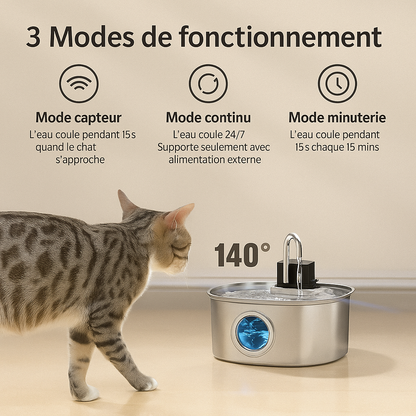 Fontaine à eau intelligente pour animaux 3,2 L en acier inoxydable