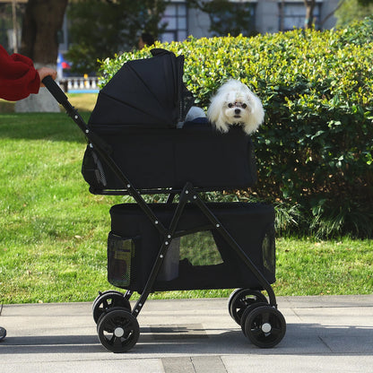 Poussette Double pour Chiens Légère et Pliable avec Panier Amovible
