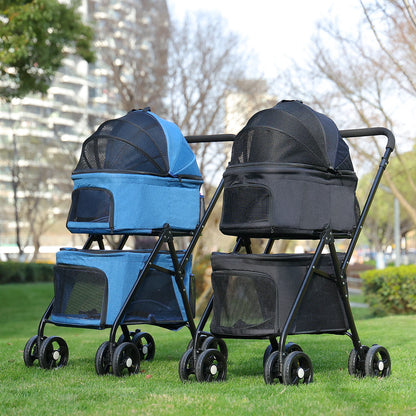 Poussette Double pour Chiens Légère et Pliable avec Panier Amovible