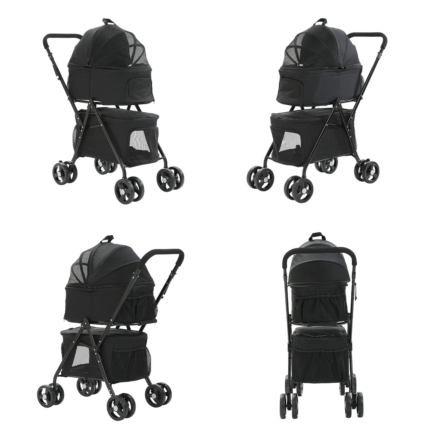 Poussette Double pour Chiens Légère et Pliable avec Panier Amovible
