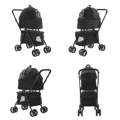 Poussette Double pour Chiens Légère et Pliable avec Panier Amovible