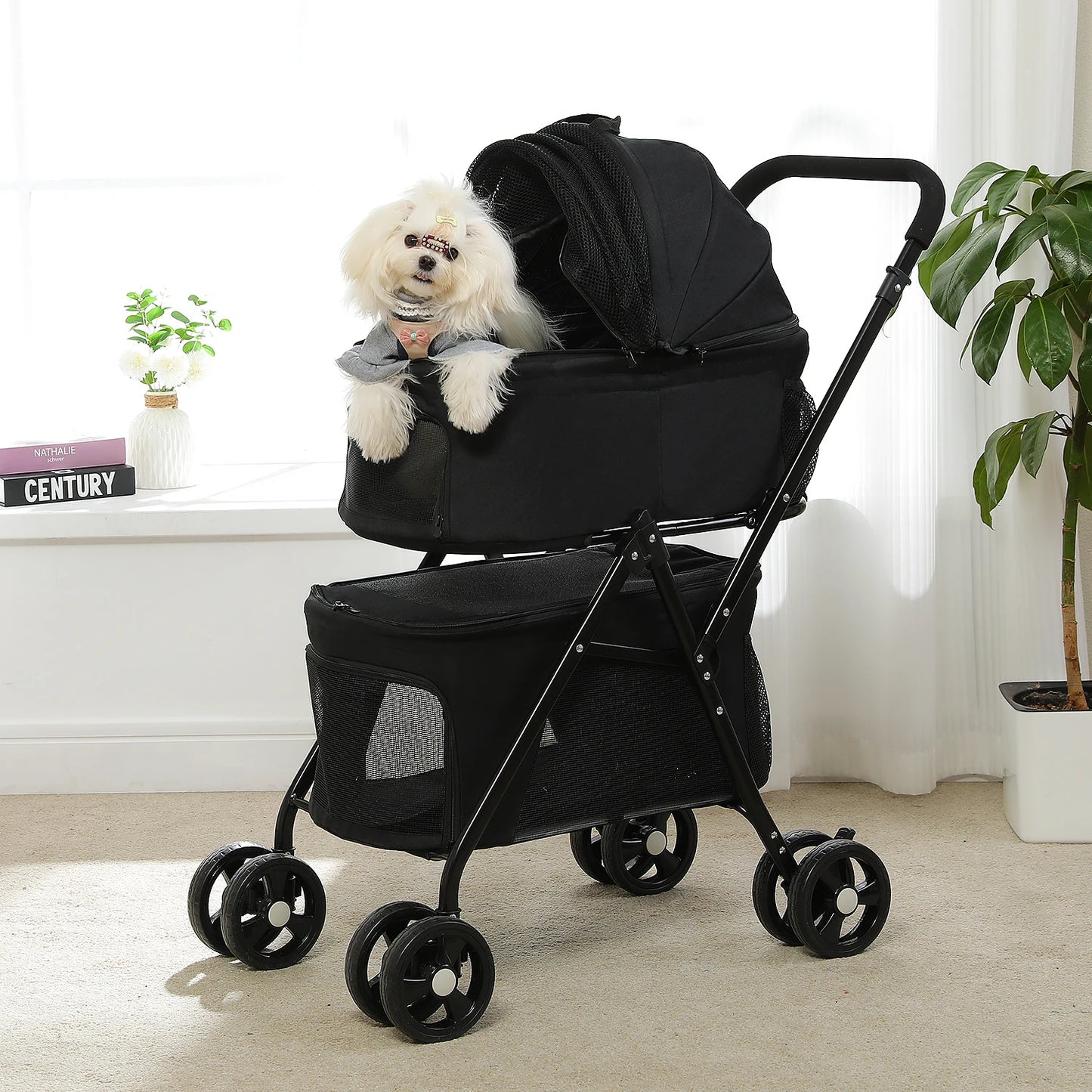 Poussette Double pour Chiens Légère et Pliable avec Panier Amovible