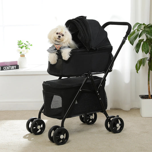Poussette Double pour Chiens Légère et Pliable avec Panier Amovible