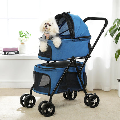 Poussette Double pour Chiens Légère et Pliable avec Panier Amovible
